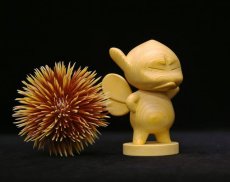 Photo3: No. 116 Wooden Figurine: Hinoki Puck (Angry)/ with Golden Chestnut *Sold out! (3)