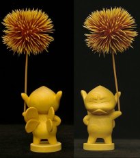 Photo2: No. 116 Wooden Figurine: Hinoki Puck (Angry)/ with Golden Chestnut *Sold out! (2)