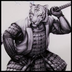 Photo2: SAMURAI ANIMALS-  White Tiger  Wall Scroll *Stopped Production (2)