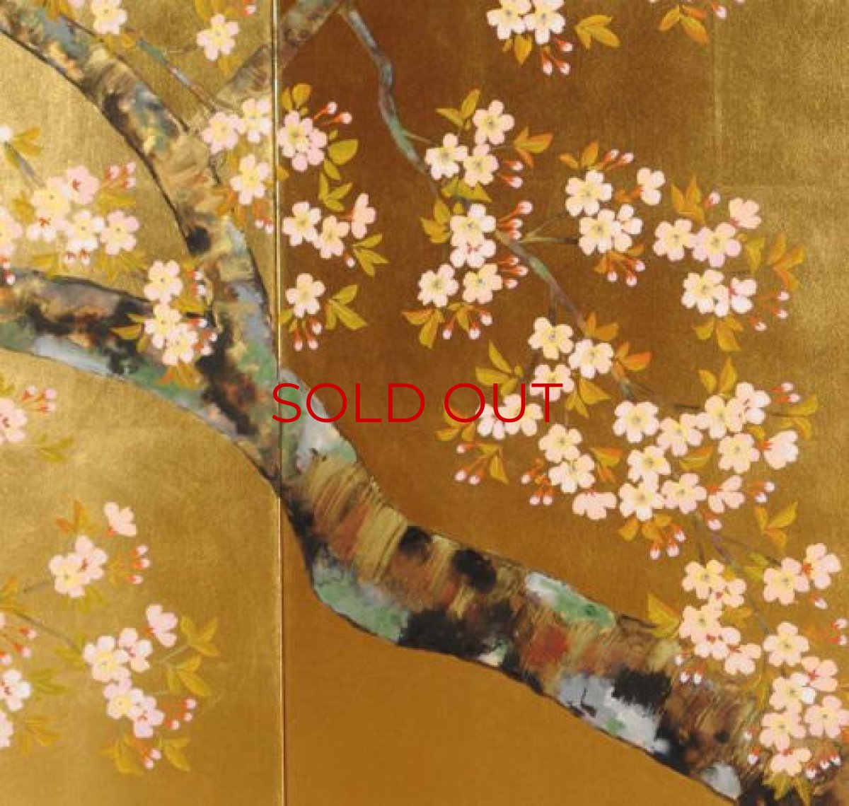 Photo3: Japanese Handmade Golden Folding Screen -Sakura- (3)