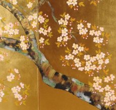 Photo3: Japanese Handmade Golden Folding Screen -Sakura- (3)
