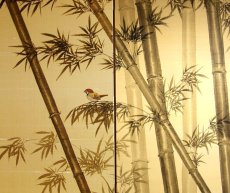 Photo2: Japanese Handmade Golden Folding Screen -Bamboo & Sparrows- (2)