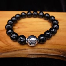 Photo2: SAMURAI ANIMALS - Silver Bracelet - *Onyx Stone/Tiger's Eye Stone (2)