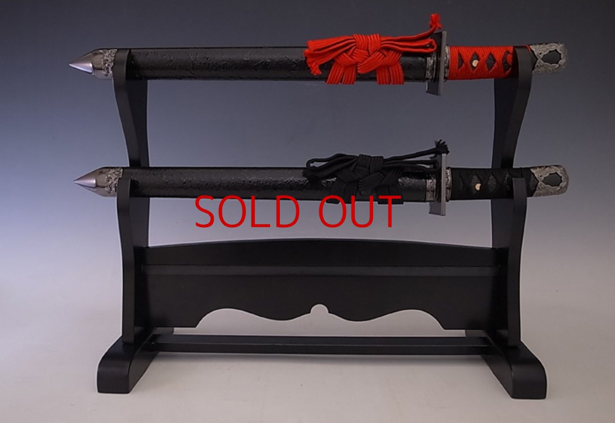 Photo1: Handmade Japanese Ninja Sword-Set Version (Red & Black)*with stand (1)