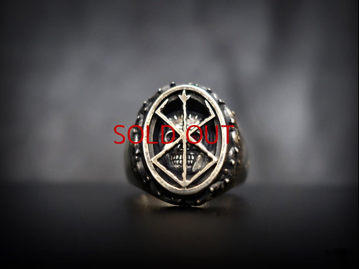 Photo1: The Skull Knight & Mark of Sacrifice Silver Ring (Red Eyes ver.)  (1)