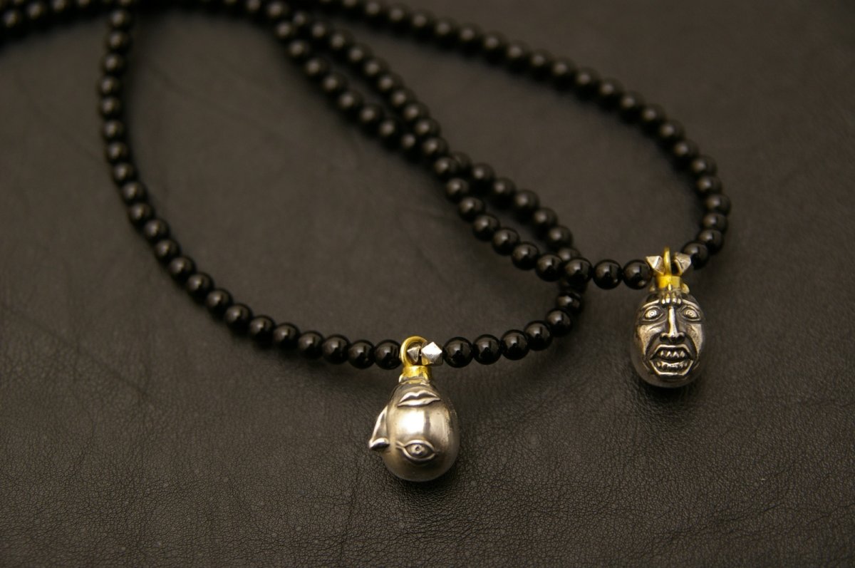 Photo1: Beherit Silver Necklace / Onyx ver. (Egg of the king / Eclipse)  (1)