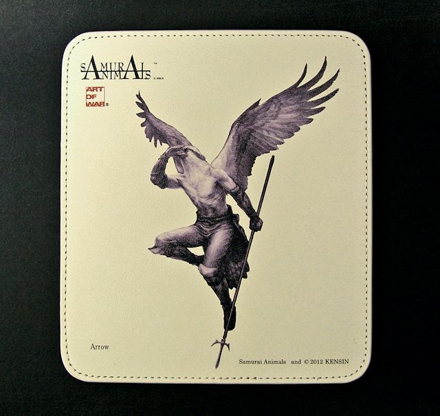 Photo1: SAMURAI ANIMALS-  Leather Mouse Pad  Arrow  the Bird Samurai *Stopped Production (1)