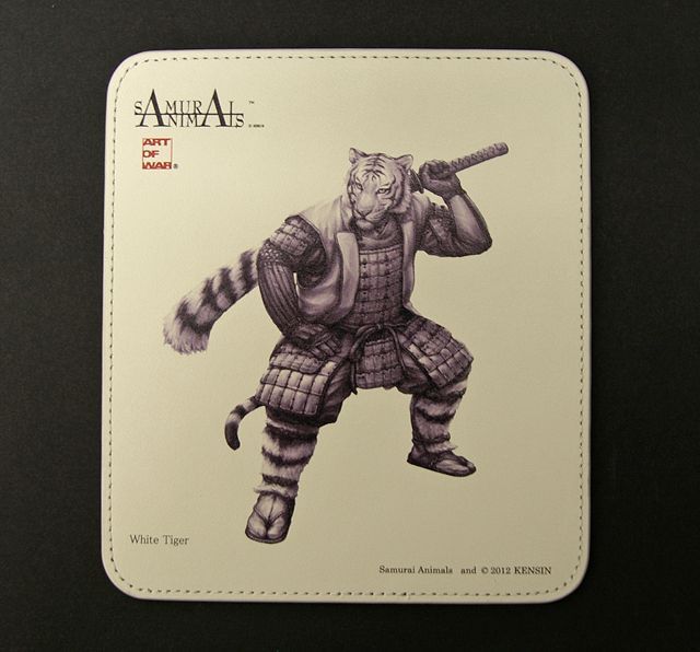 Photo1: SAMURAI ANIMALS-  Leather Mouse Pad  - White Tiger the Tiger Samurai *Stopped Production (1)