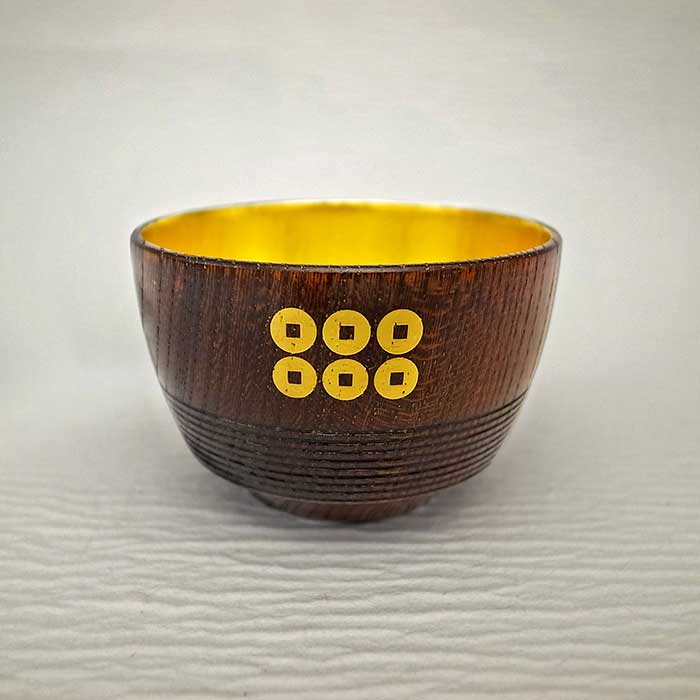 Photo1: Japanese Handmade Lacquer Ware Sake Cup  (Insertion of Sanada Rokumonsen- with gold leaf) (1)